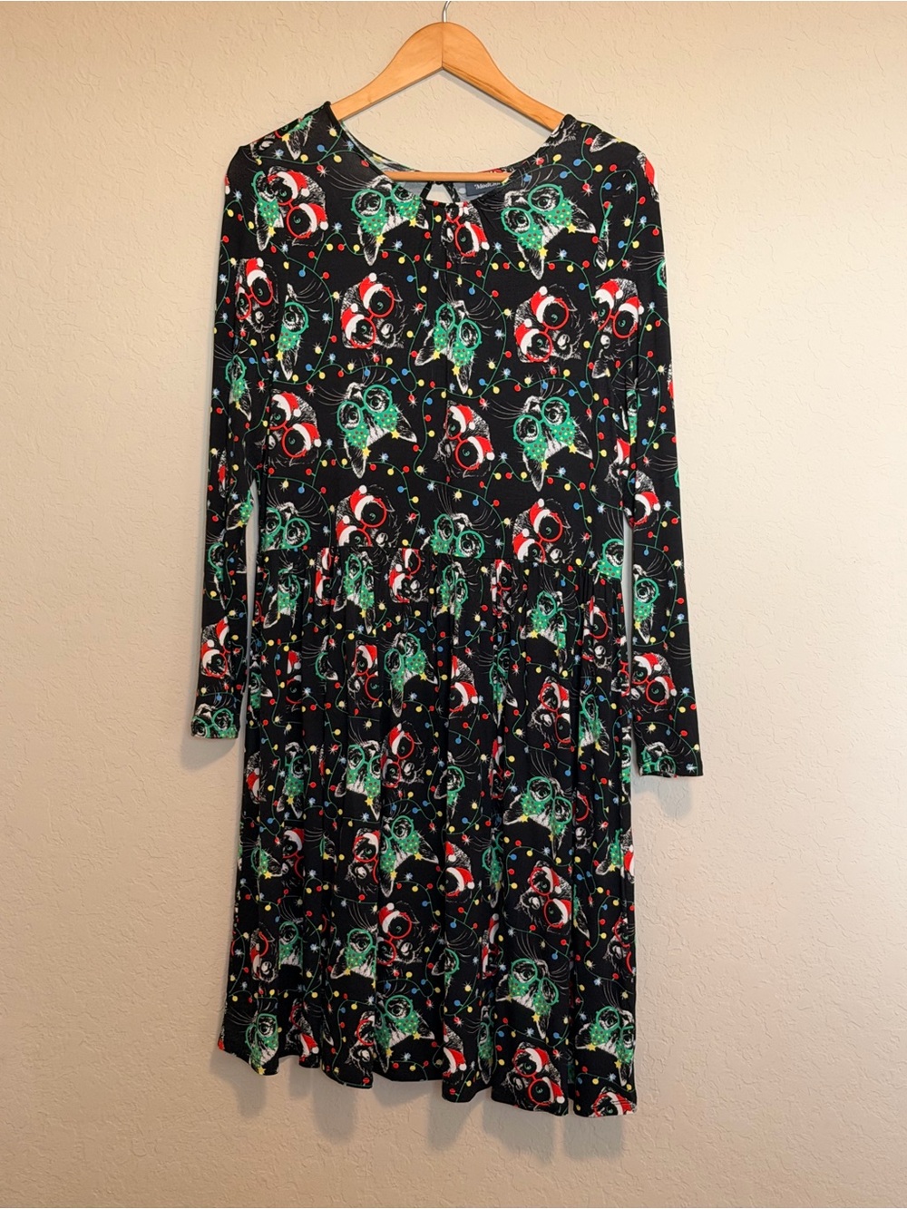 ModCloth Black Red Green Christmas Cat Dress Holiday 1X XL - Picture 3 of 5